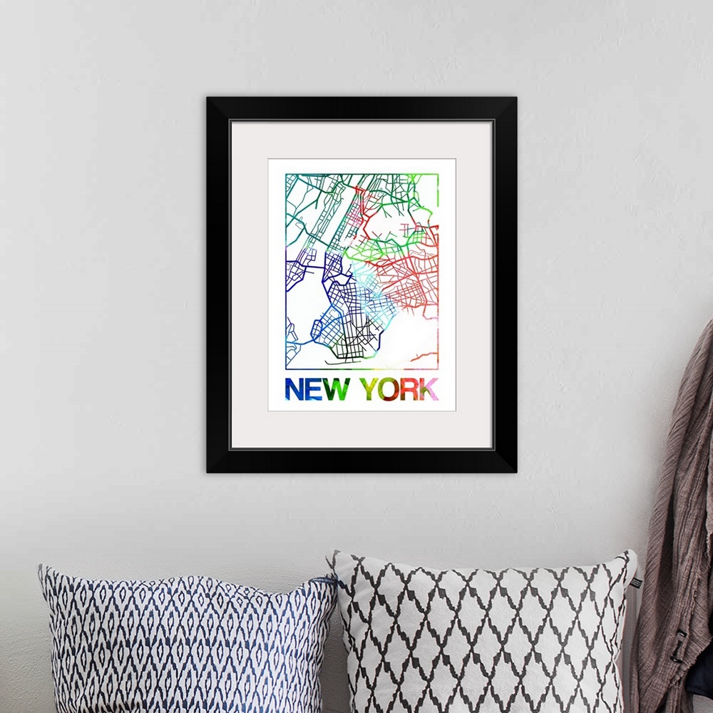 A bohemian room featuring Colorful map of the streets of New York City, New York.