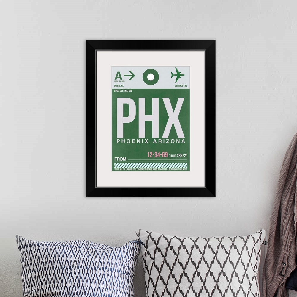 A bohemian room featuring PHX Phoenix Luggage Tag I