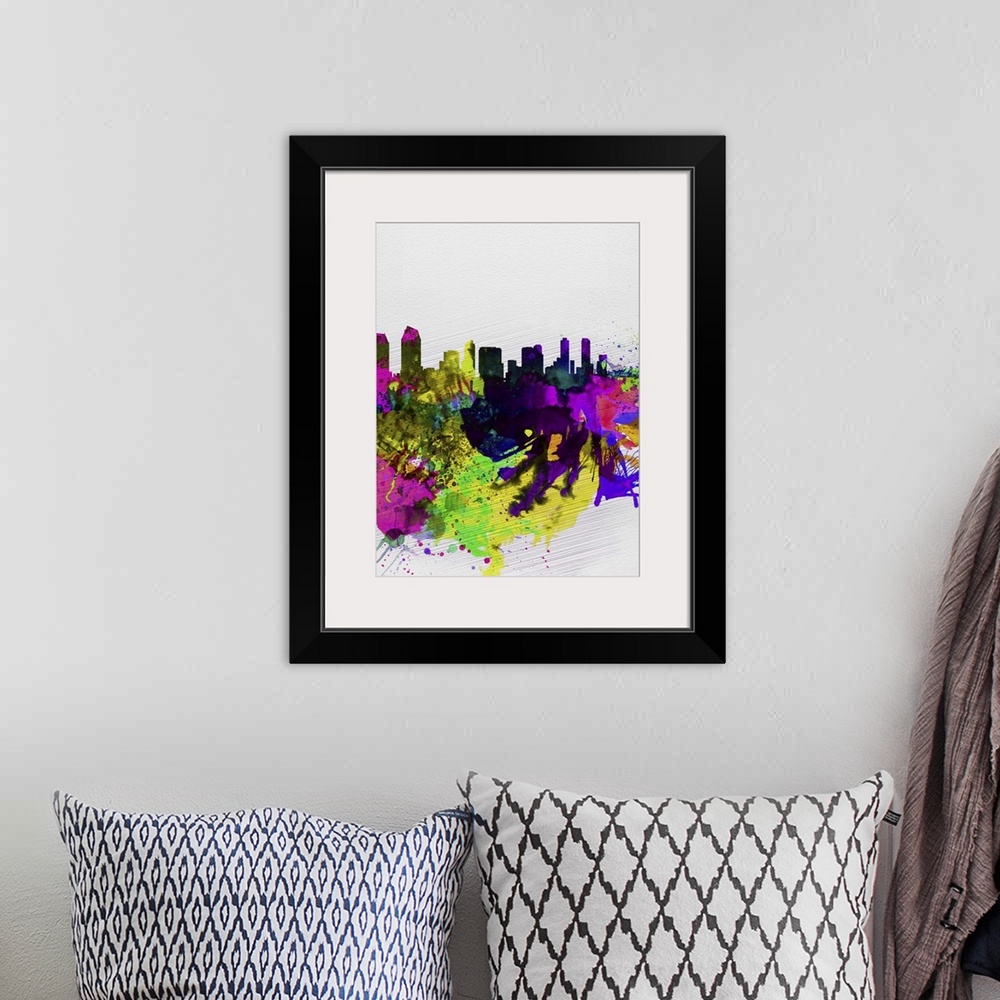 A bohemian room featuring San Diego Watercolor Skyline