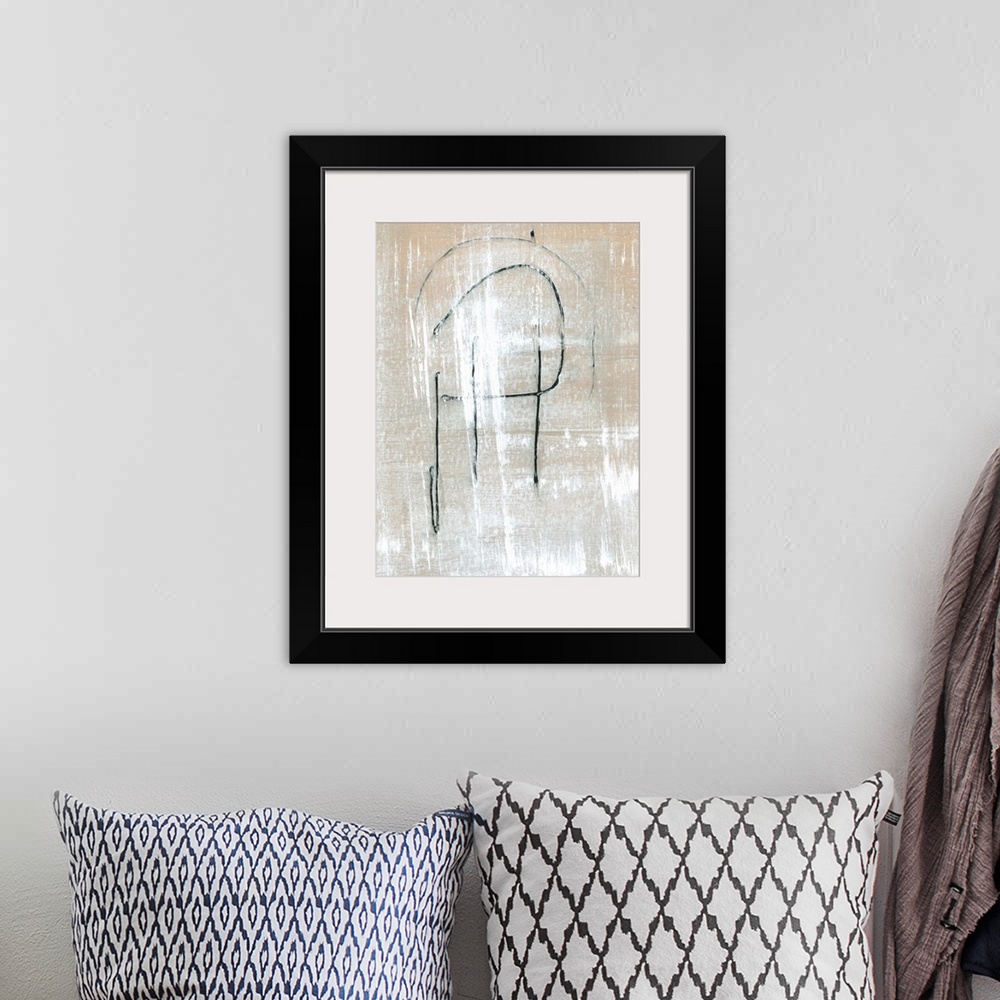 A bohemian room featuring Abstract gray line drawing on white background