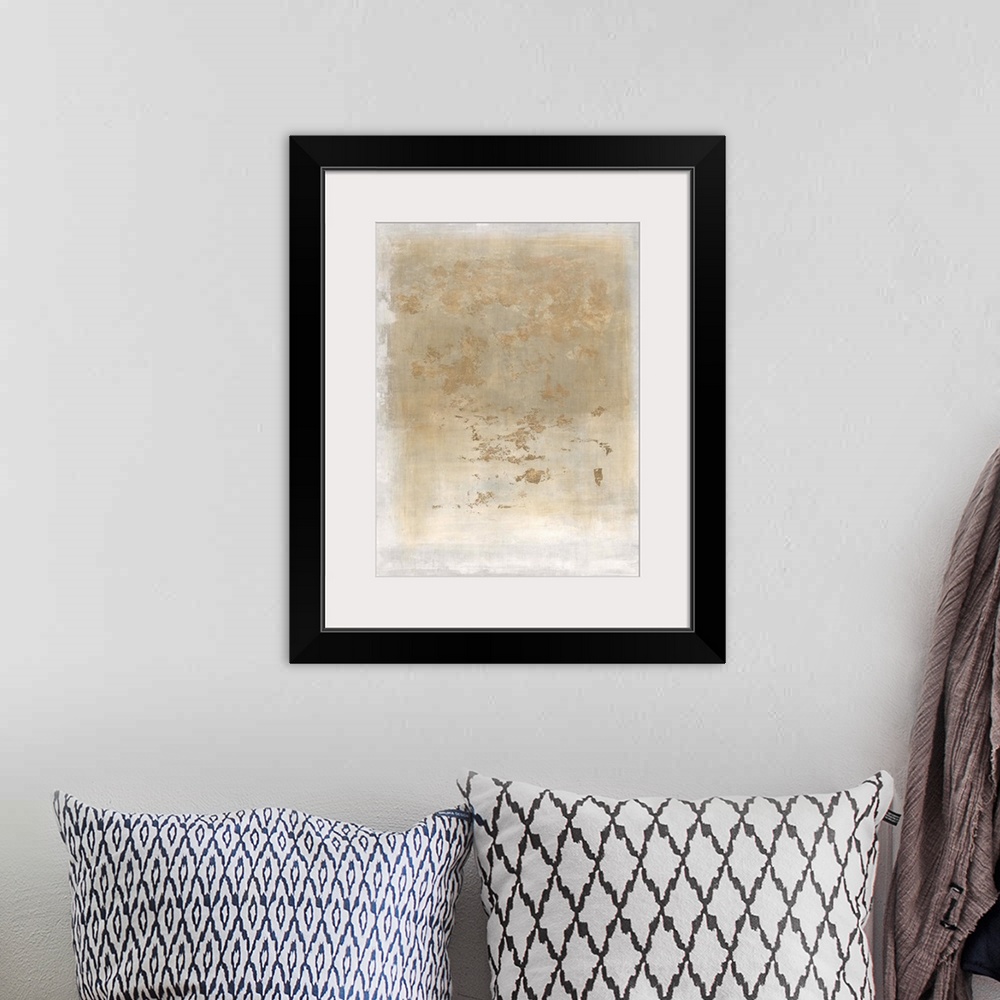 A bohemian room featuring Soft abstract painting with a white boarder and a faint gold rectangle in the center with darker ...