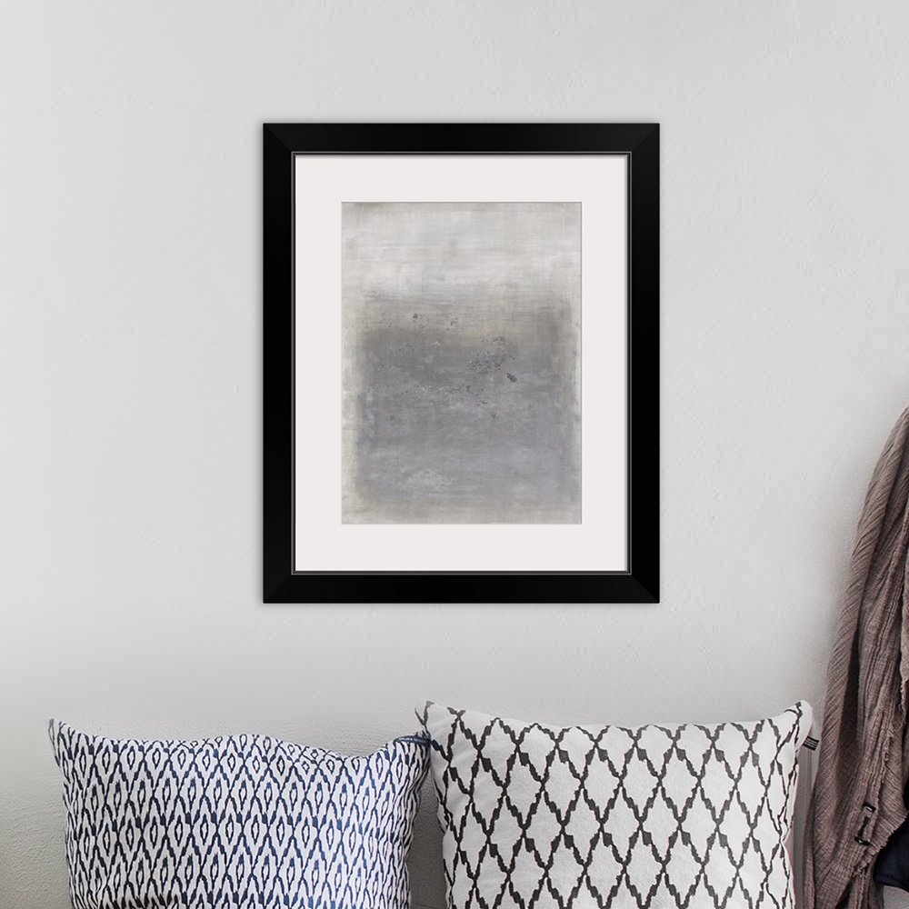 A bohemian room featuring Soft abstract painting with a white boarder and a faint silver rectangle in the center with shini...