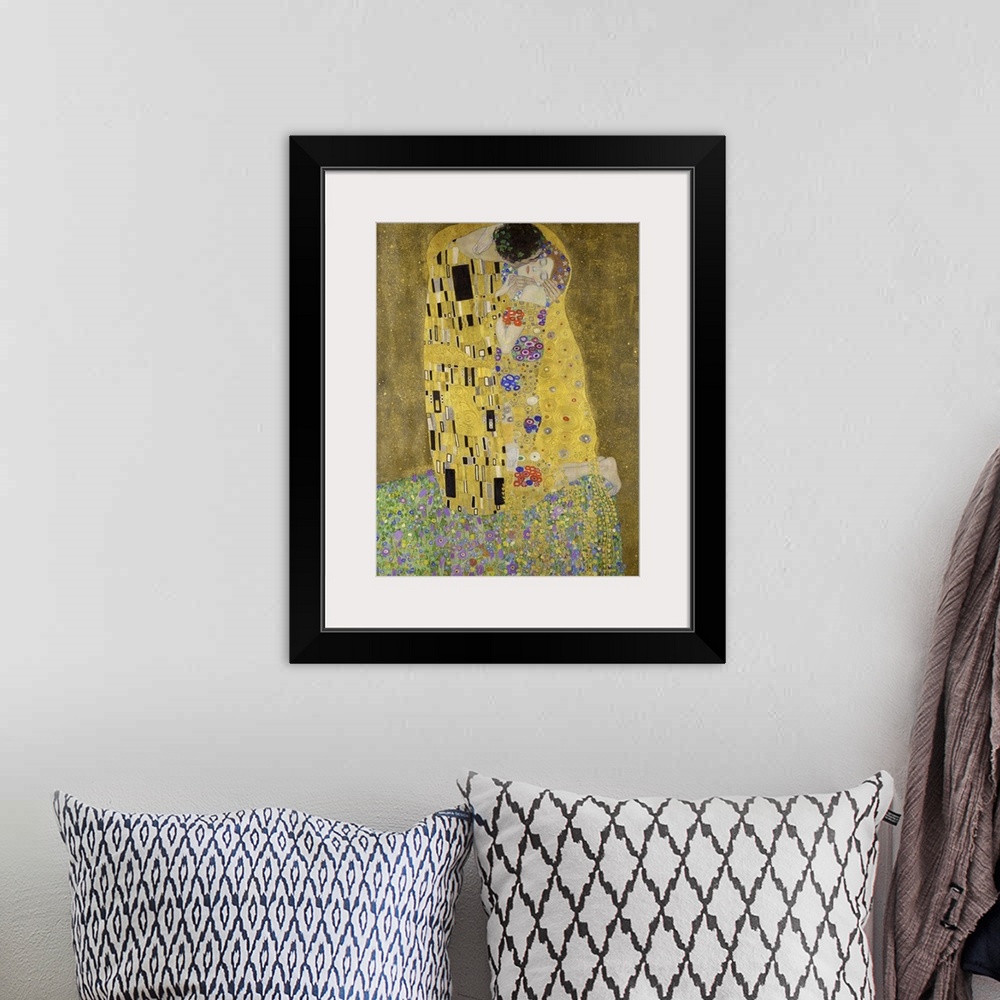 A bohemian room featuring Gustav Klimt's The Kiss (1907 - 1908) famous painting.