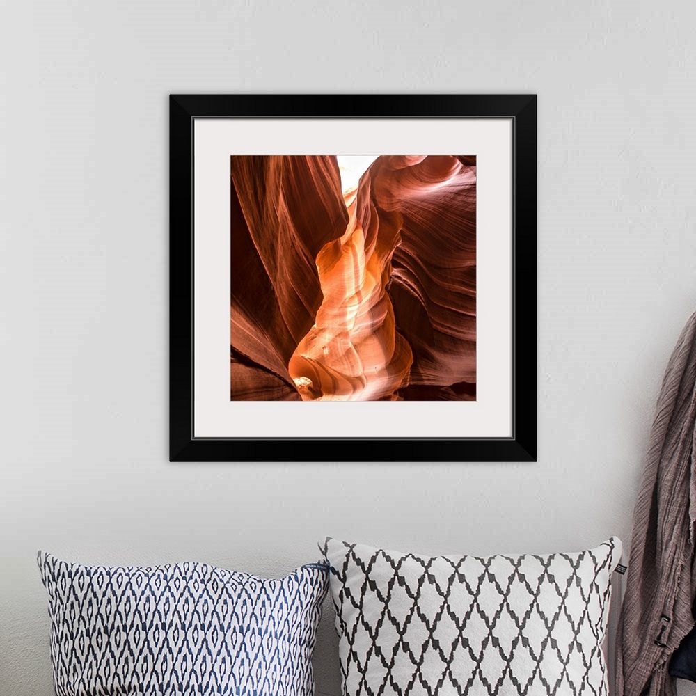 A bohemian room featuring Square photograph inside of Antelope Canyon rock formation located on the Navajo Reservation in P...