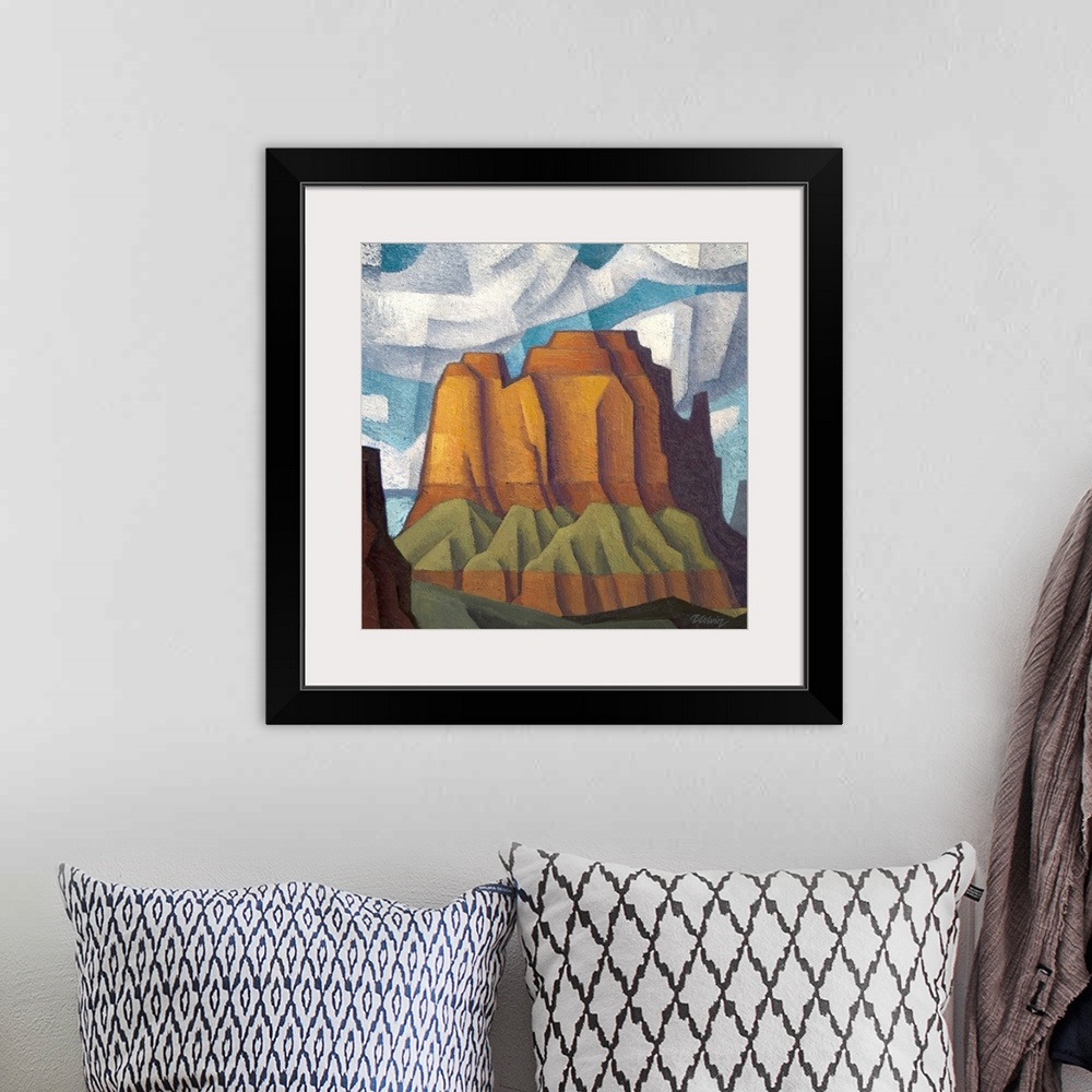 A bohemian room featuring Landscape painting of Potash Butte. Based on a red rock formation in southern Utah. Painted in a ...