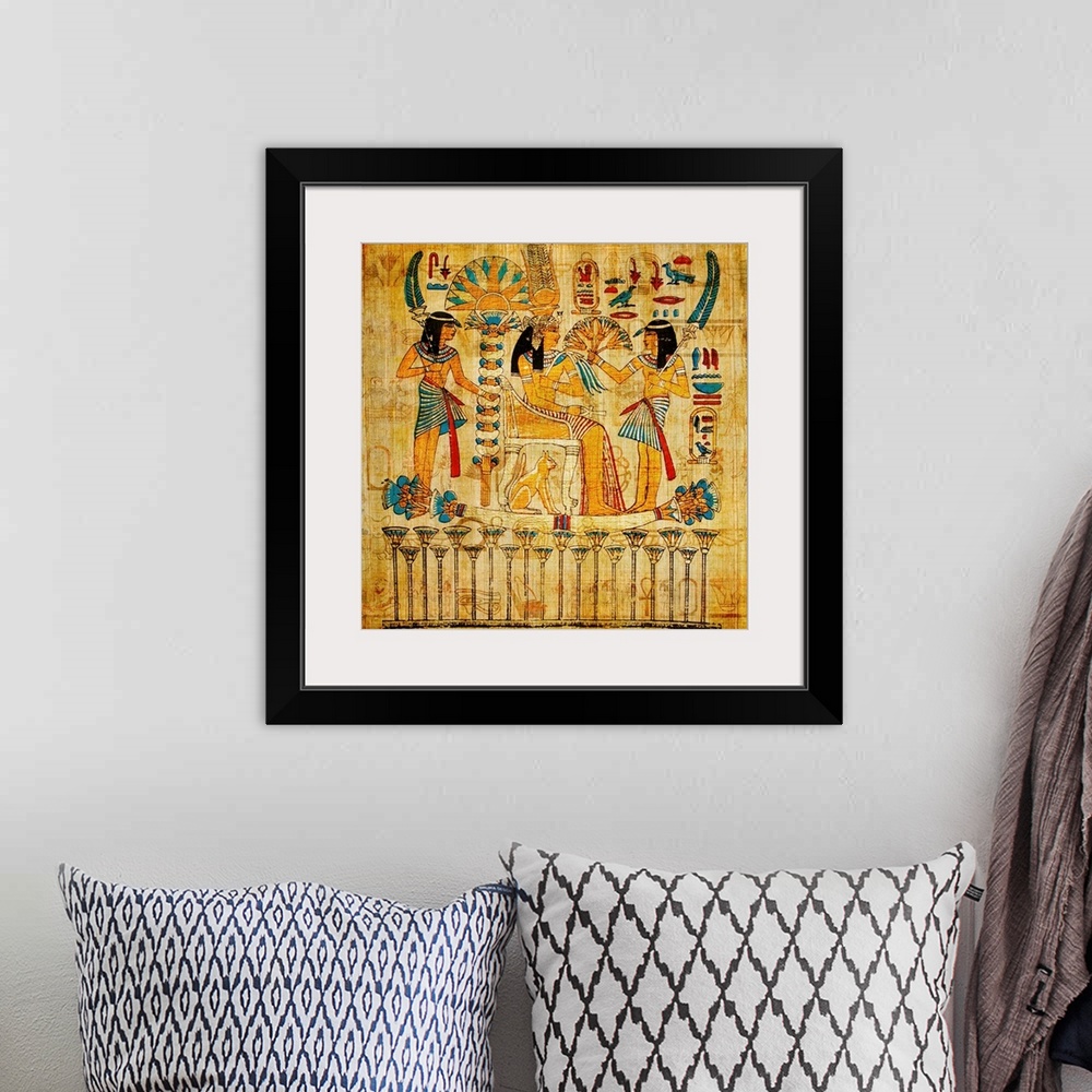 A bohemian room featuring old egyptian papyrus