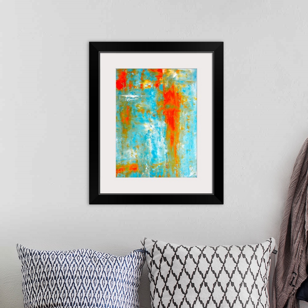 A bohemian room featuring This teal and orange artwork is the perfect choice for any room or project in need of a trendy ab...