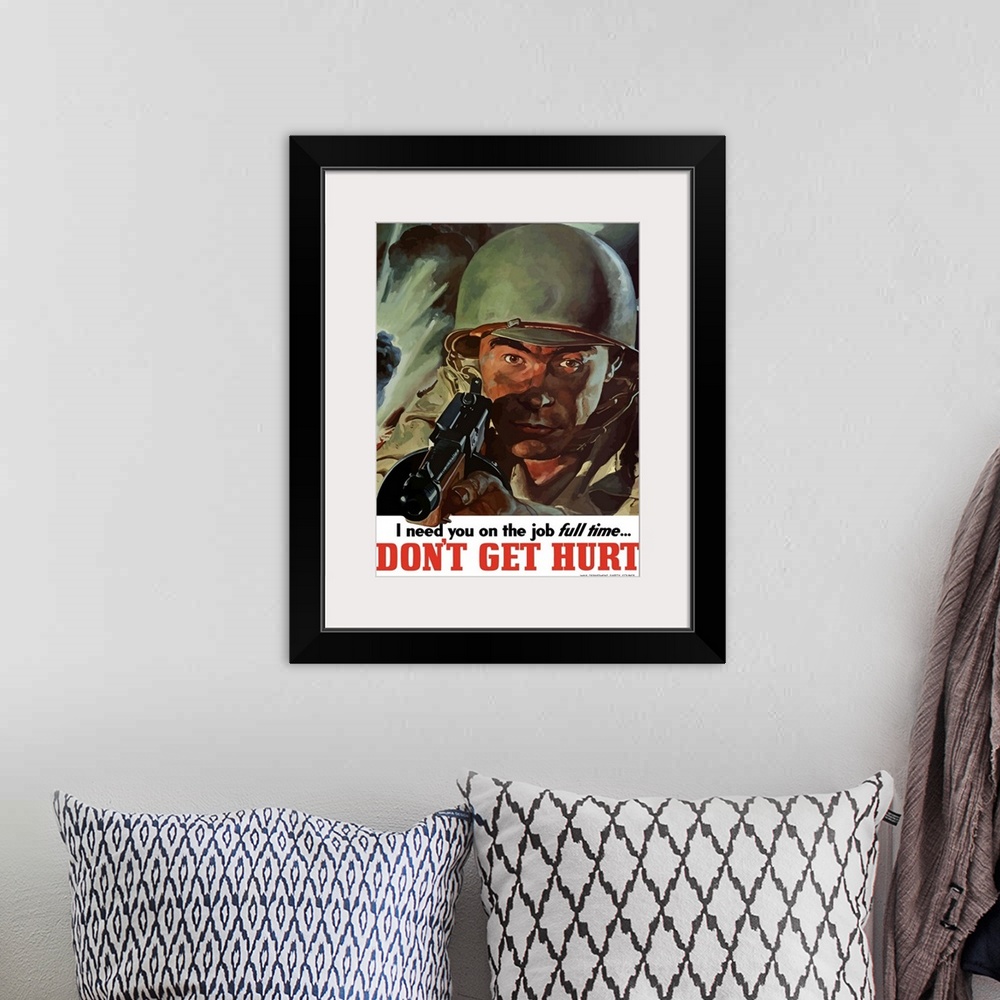 A bohemian room featuring Digitally restored vector war propaganda poster. This vintage World War II poster features an Ame...