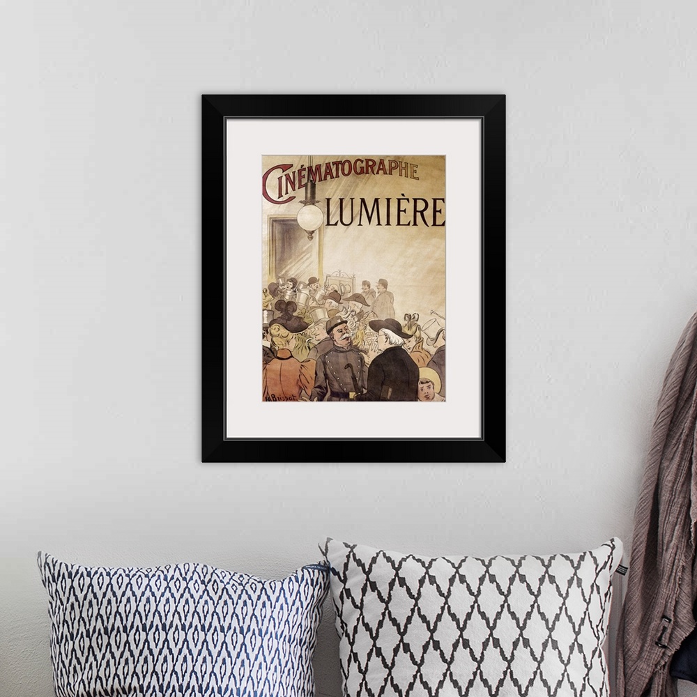 A bohemian room featuring French chemist and motion picture pioneer. French poster for 'Cinematographe Lumiere,' the Lumier...