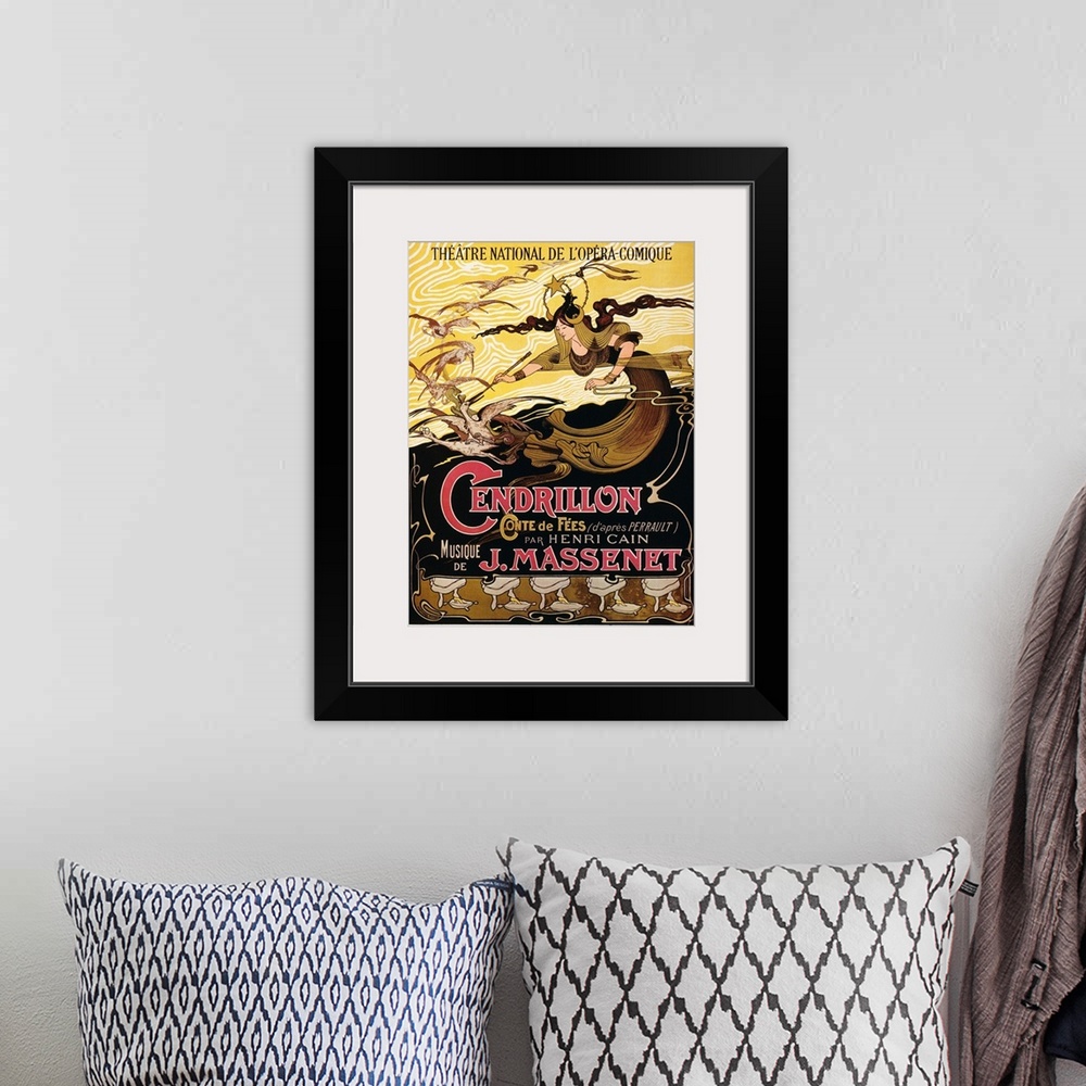 A bohemian room featuring French lithograph poster for Jules Massenet's opera, 'Cendrillon,' 1899.