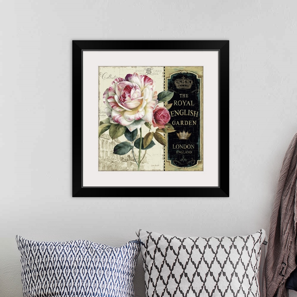 A bohemian room featuring Contemporary artwork of a beautiful flower against a scenic background, with text to the right of...