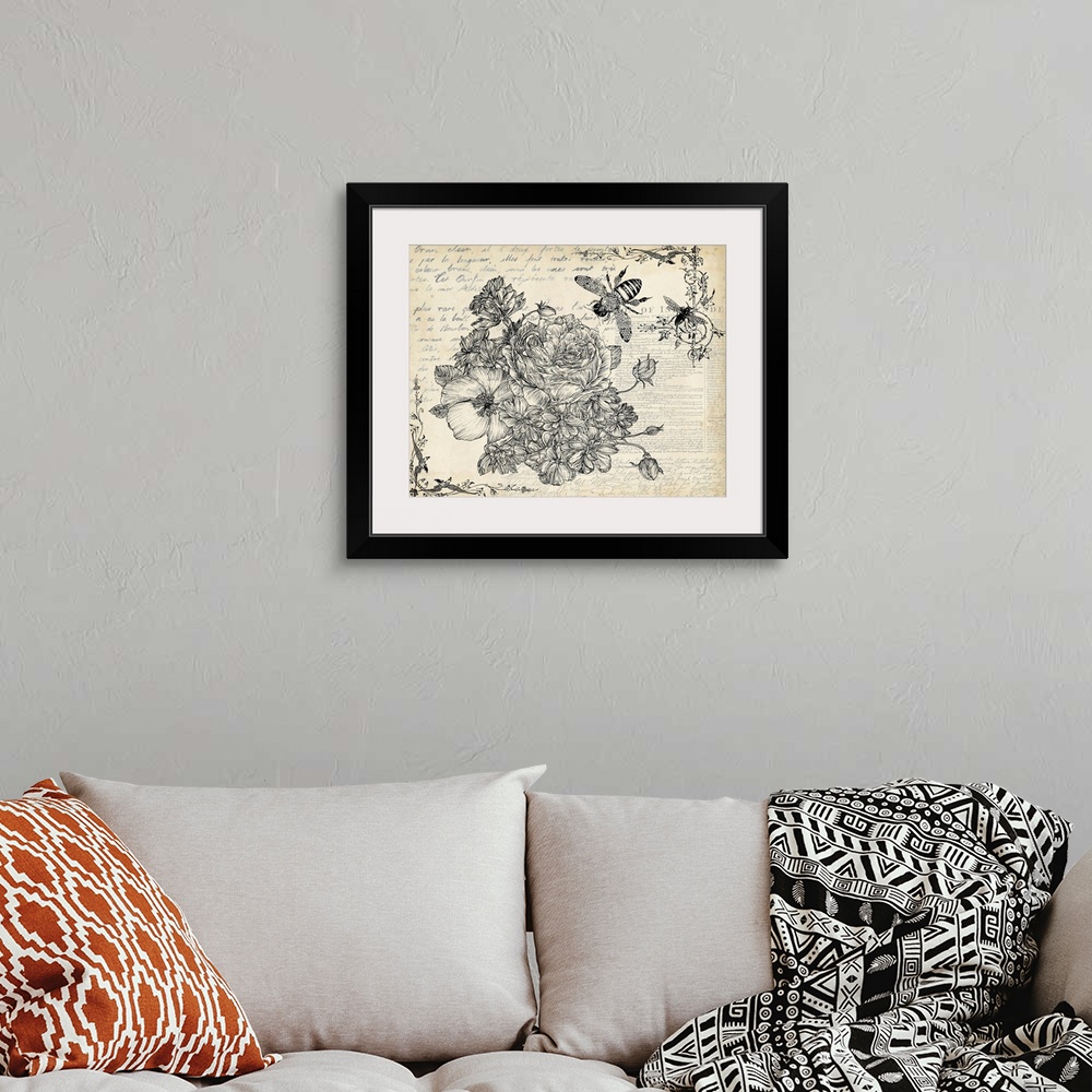 A bohemian room featuring Ink Flowers II