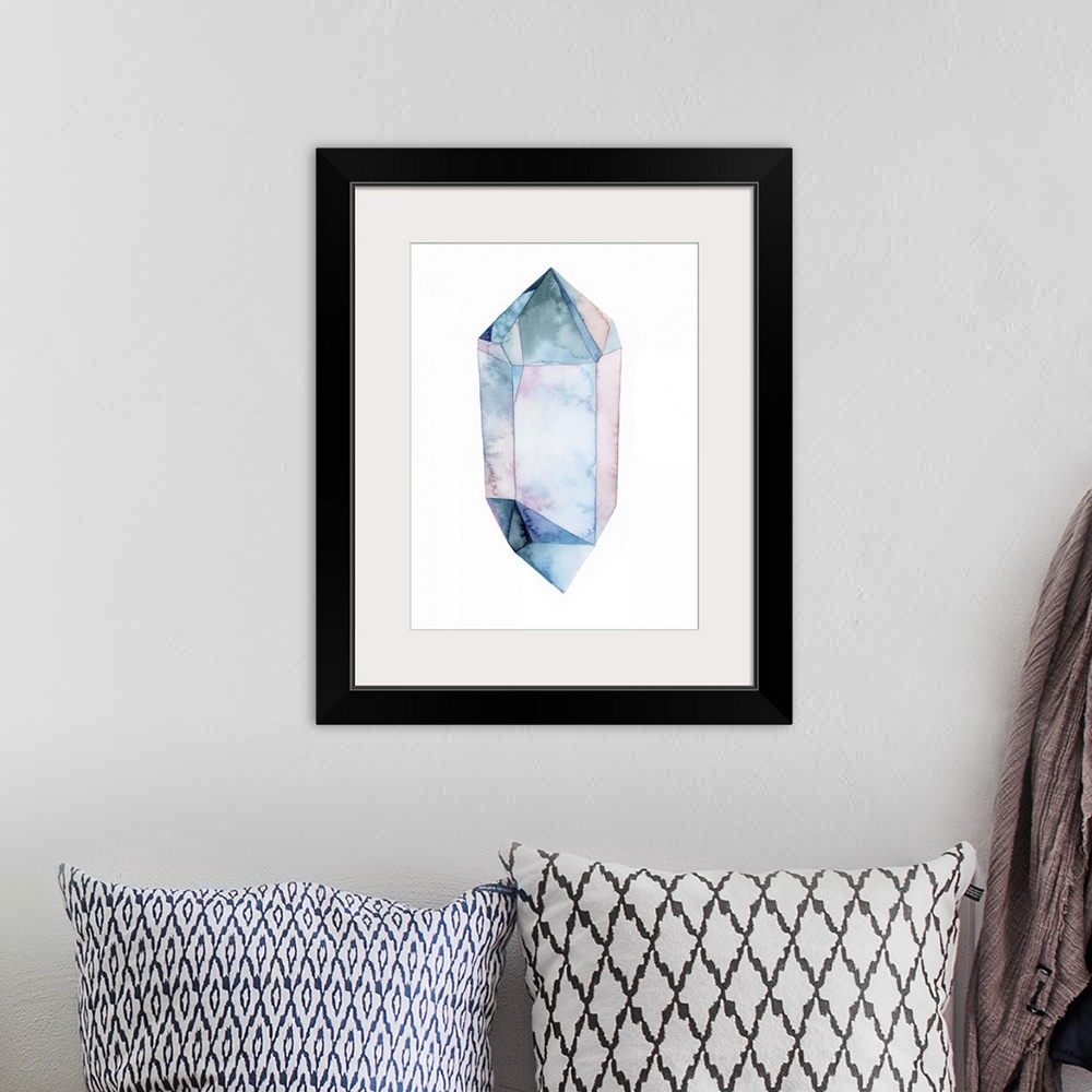 A bohemian room featuring A blending of pastel watercolors in a gem style shape on a white background.