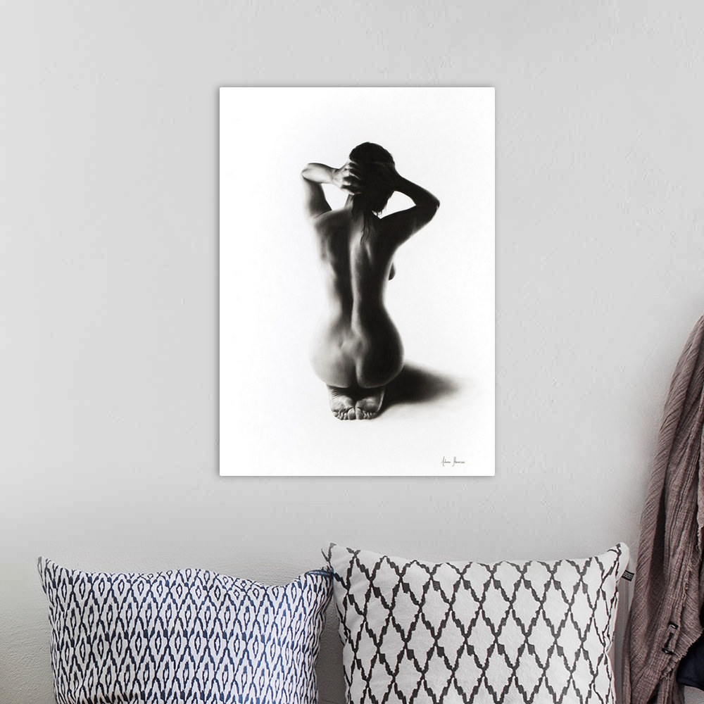 A bohemian room featuring Nude Woman Charcoal Study 57