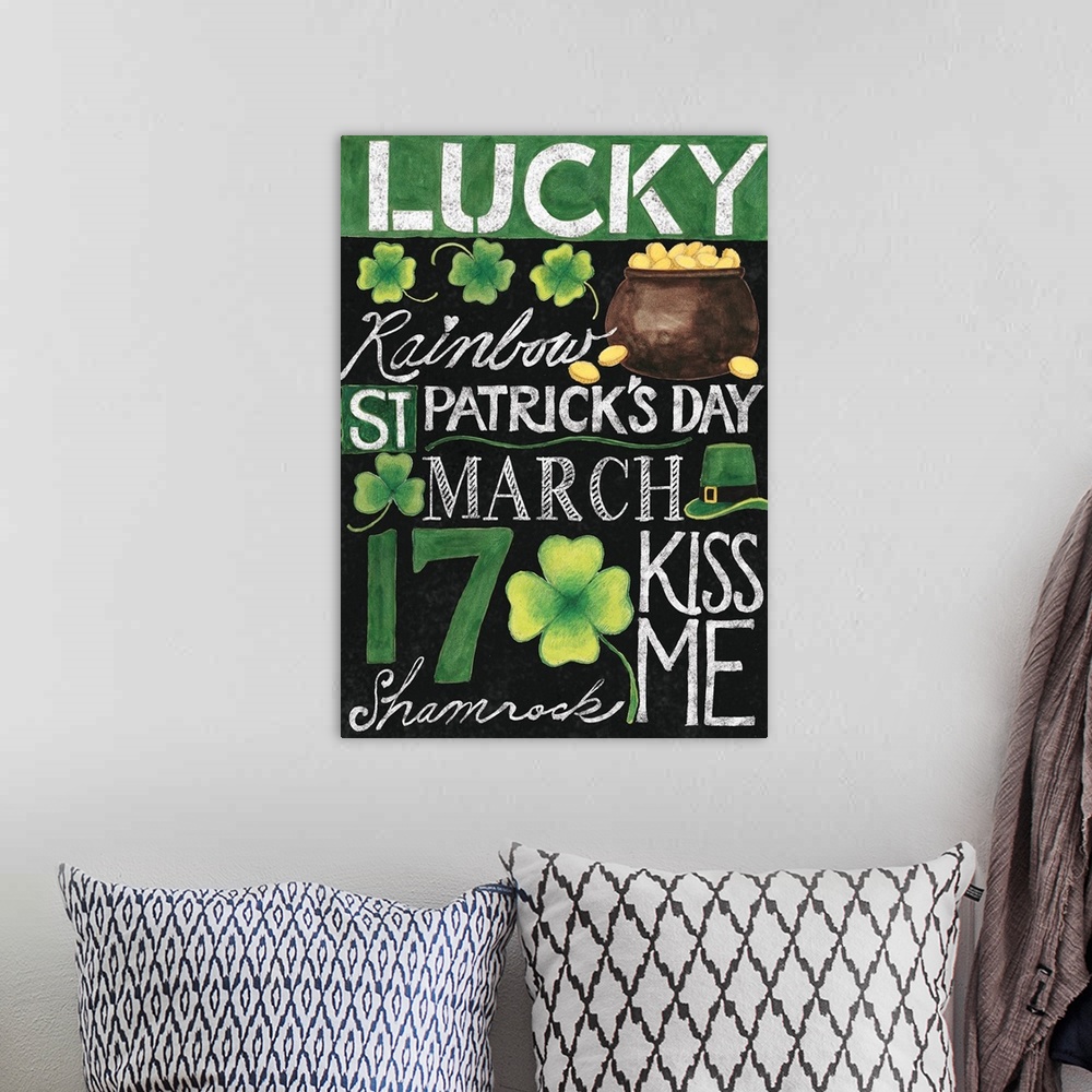 A bohemian room featuring Everyone is Irish with this St. Patrick's Day inspired art.