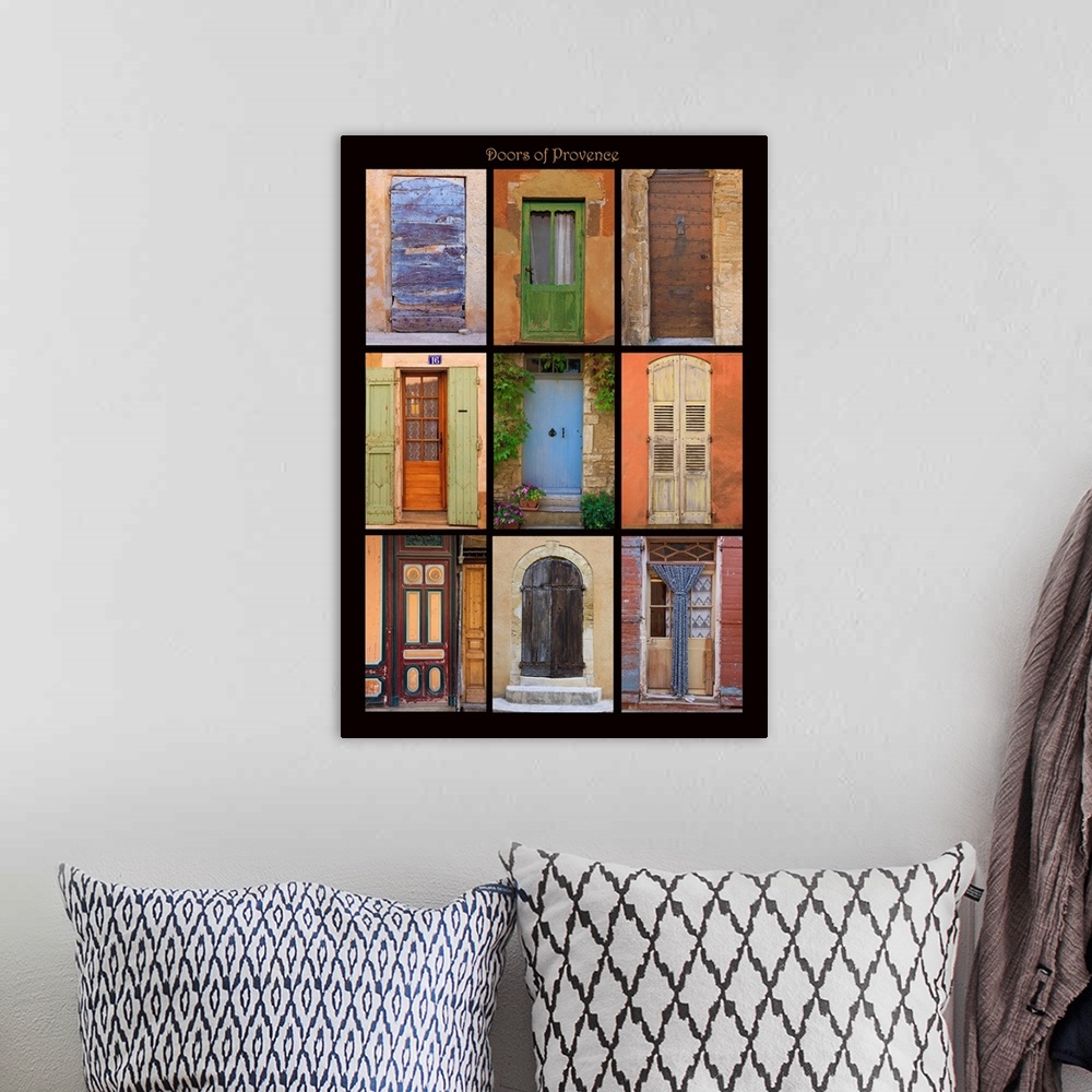 A bohemian room featuring Poster of doors shot throughout Provence, France.