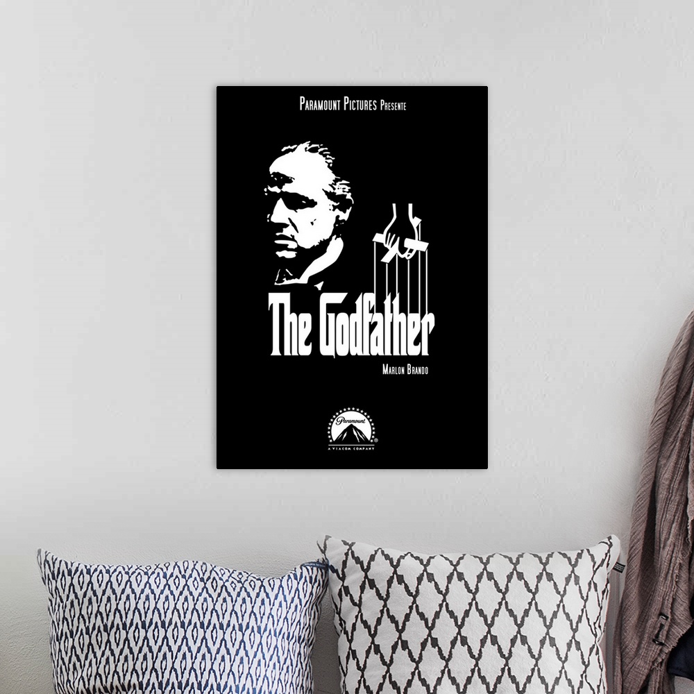A bohemian room featuring THE GODFATHER, Marlon Brando on poster art, 1972.