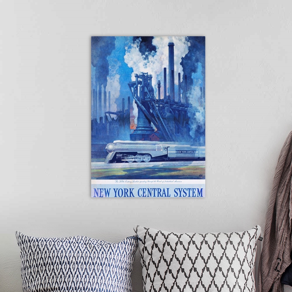 A bohemian room featuring New York Central System Poster By Leslie Ragan