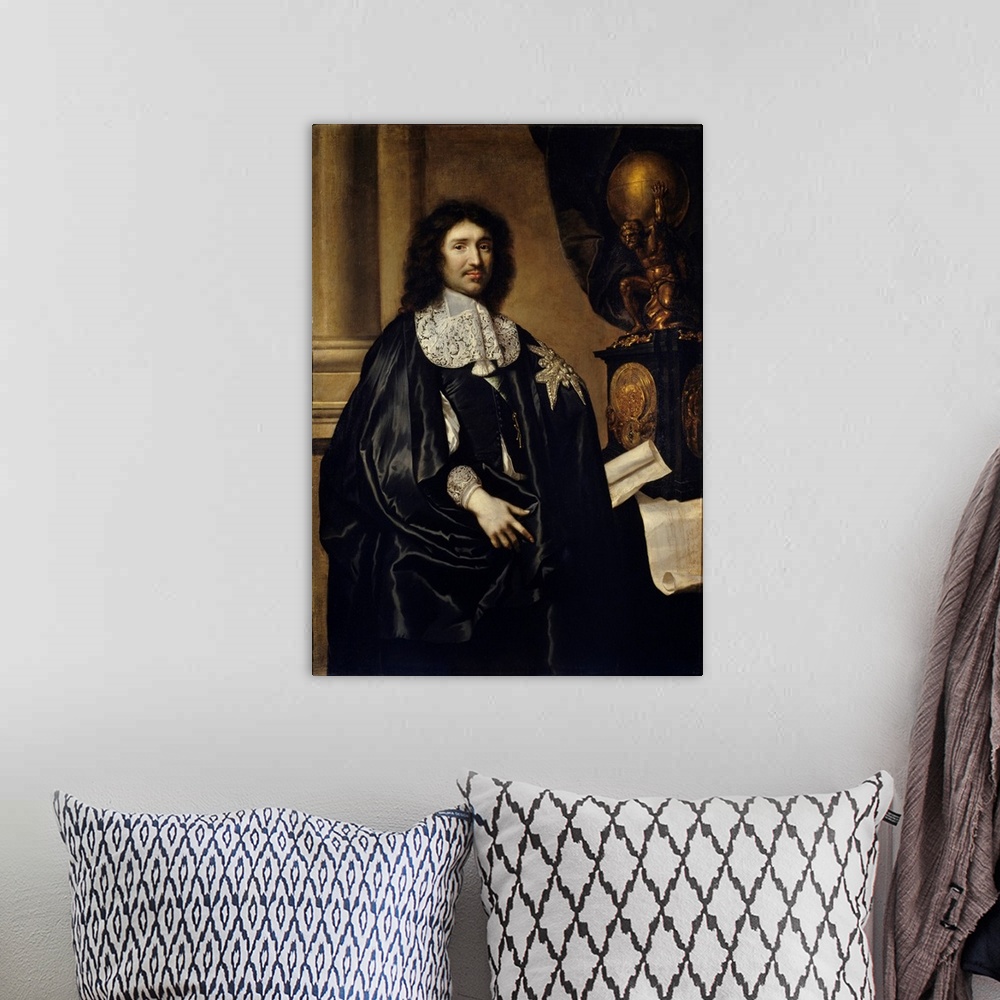 A bohemian room featuring Portrait of Jean Baptiste (Jean-Baptiste) Colbert (1619-1683), Minister of Louis XIV. Painting by...