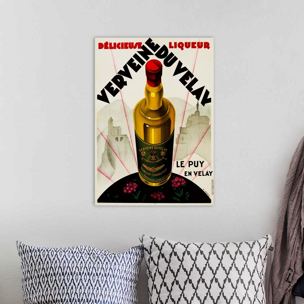 A bohemian room featuring Verveine Duvelay Liqueur Advertisement Poster By Max Ponty