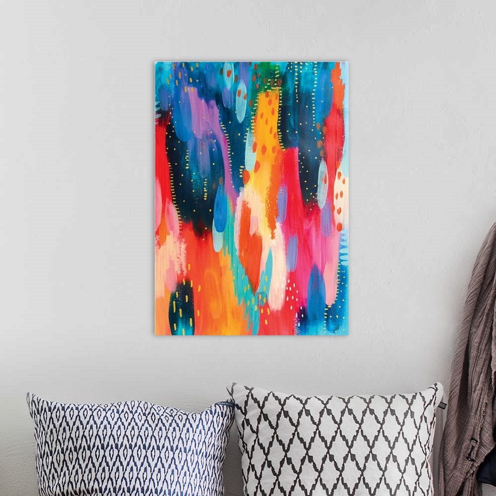 A bohemian room featuring Bright Brush Strokes Blue And Orange
