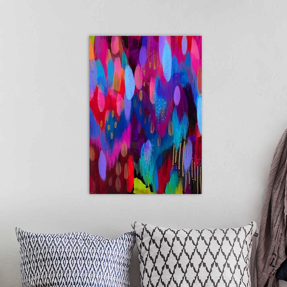 Bright Brush Strokes Purple And Pink Wall Art, Canvas Prints, Framed ...