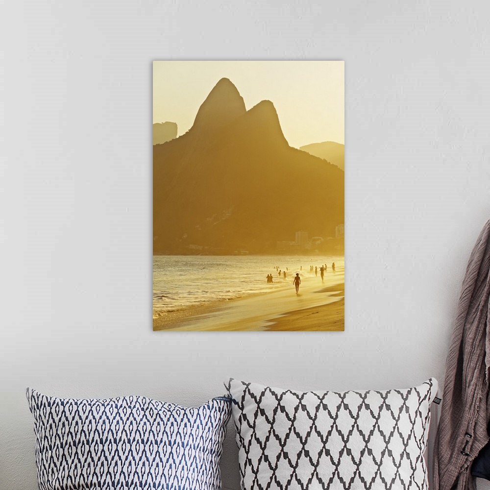A bohemian room featuring Brazil, City of Rio de Janeiro, Ipanema Beach and Morro Dois Irmaos during sunset.