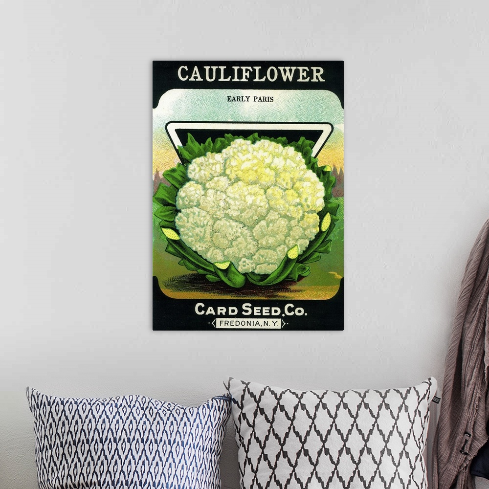 A bohemian room featuring A vintage label from a seed packet for cauliflower.
