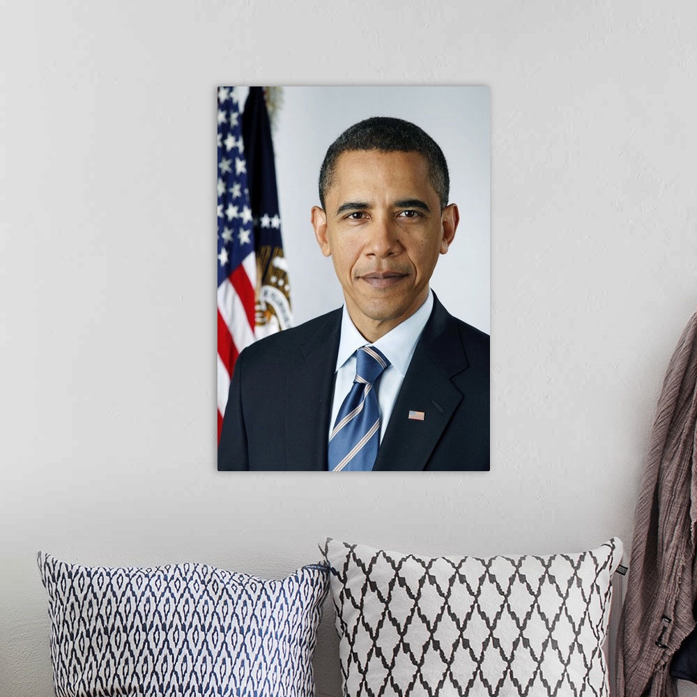 A bohemian room featuring Official portrait of President-elect Barack Obama. Library of Congress, Prints and Photographs Di...