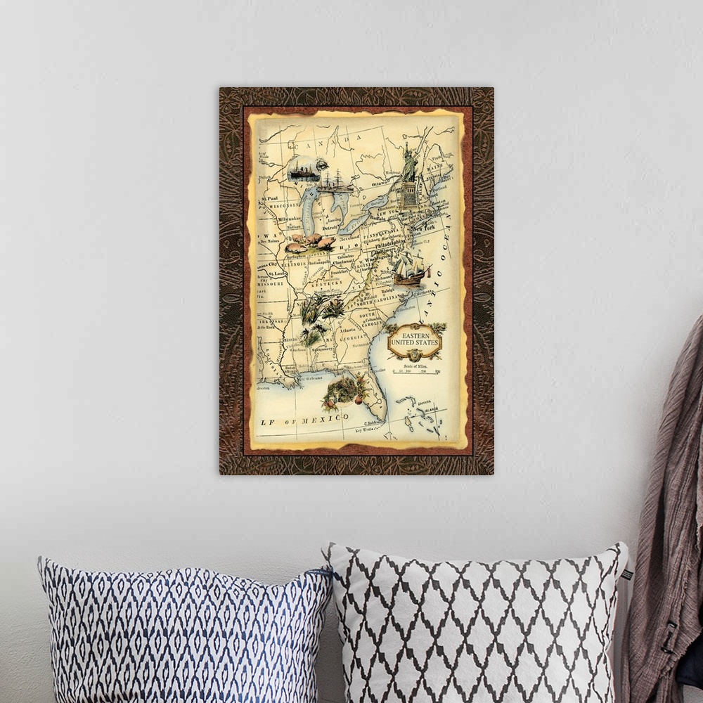 A bohemian room featuring Eastern States Map