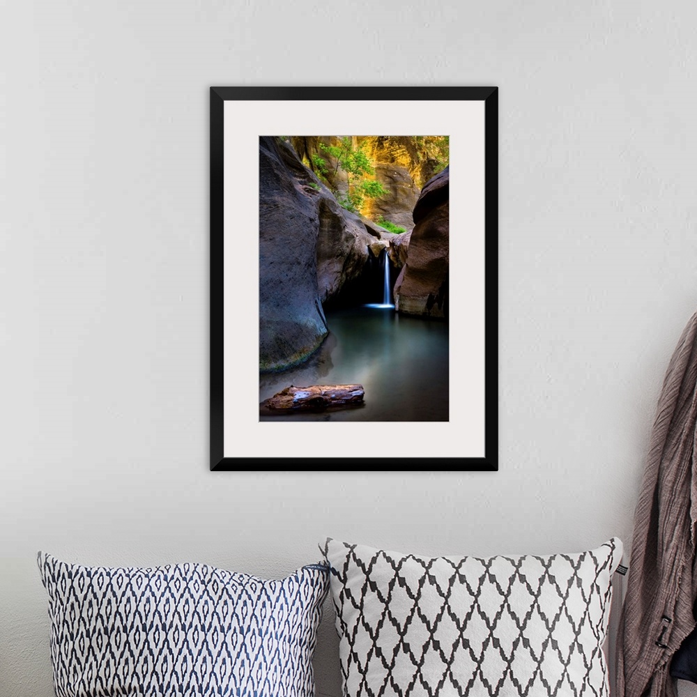 A bohemian room featuring A waterfall in The Narrows, Zion National Park, Utah