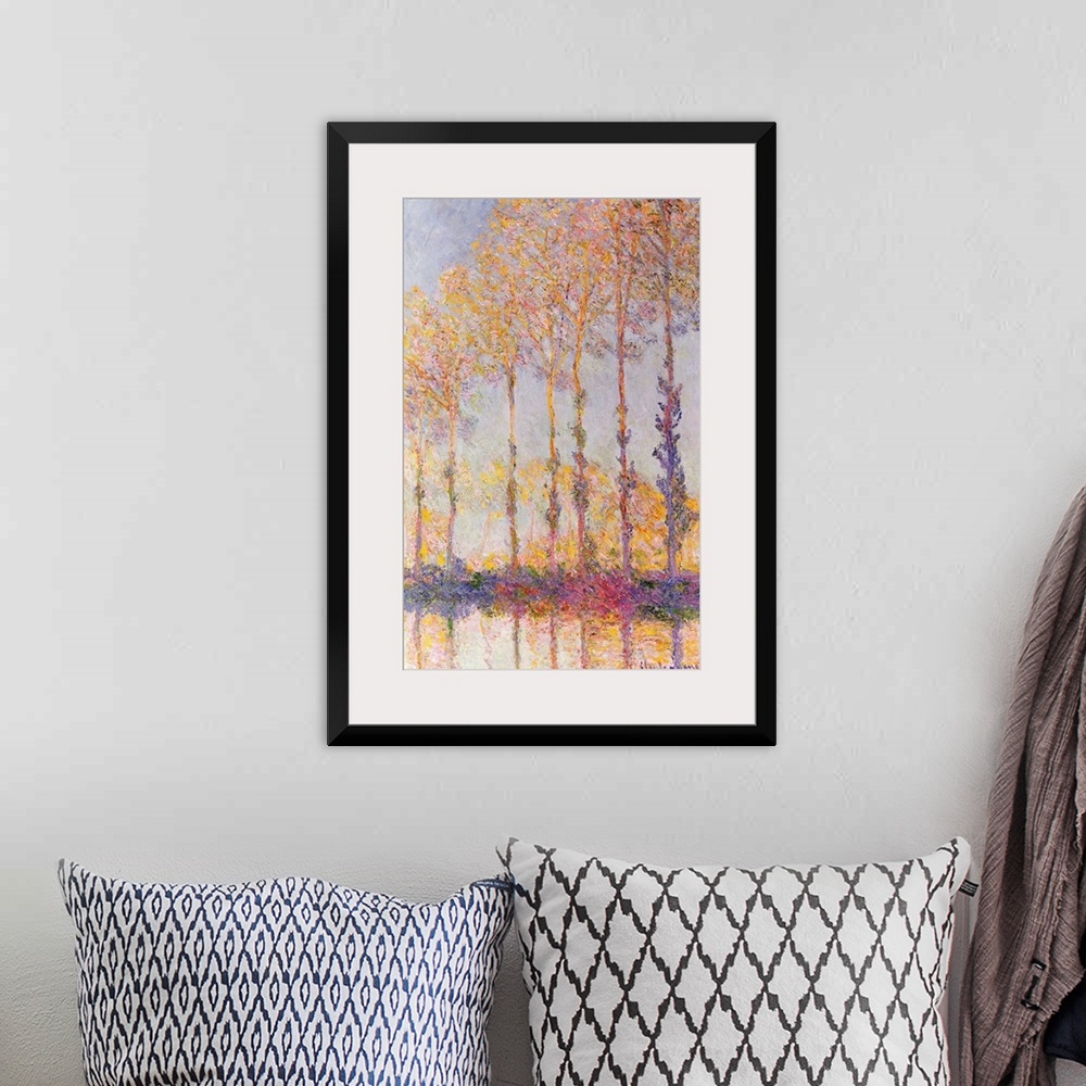 A bohemian room featuring This Impressionist vertical panting makes use of a pastel color palette to capture the fading day...