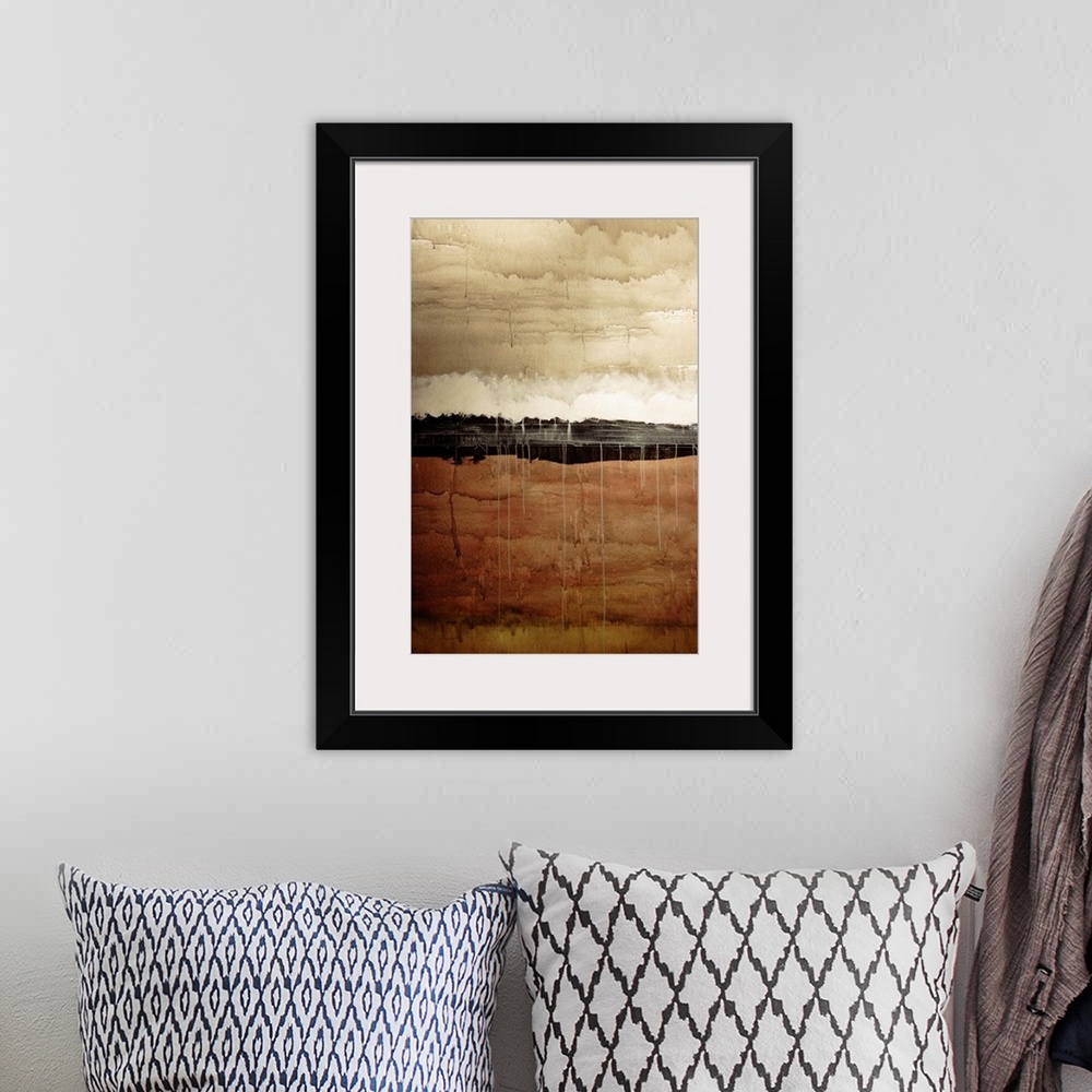 A bohemian room featuring Dawn, Abstract Painting In Brown And White (Acrylic Painting).