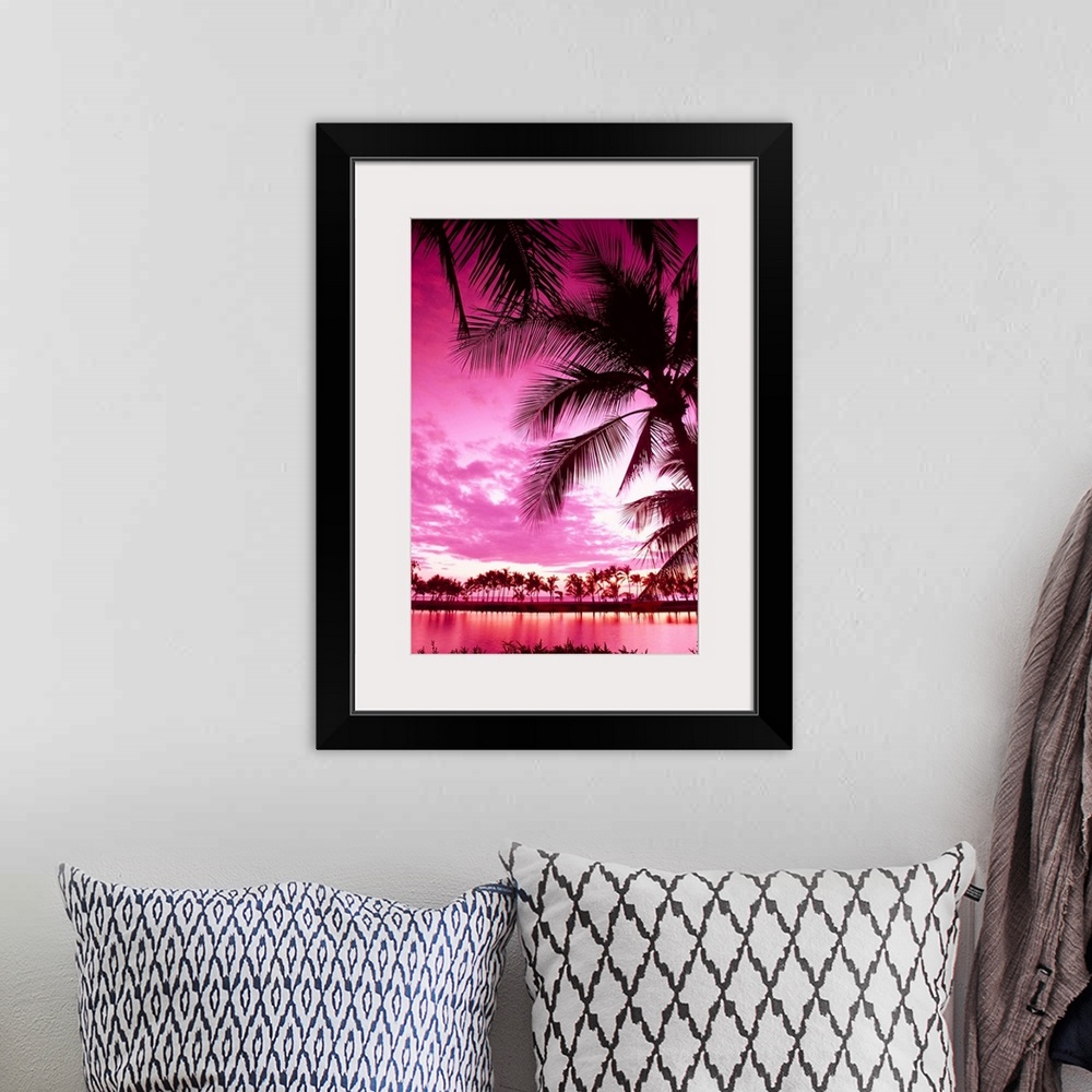A bohemian room featuring Hawaii, Big Island, Anaeho'omalu Bay, Sunset With Palm Trees