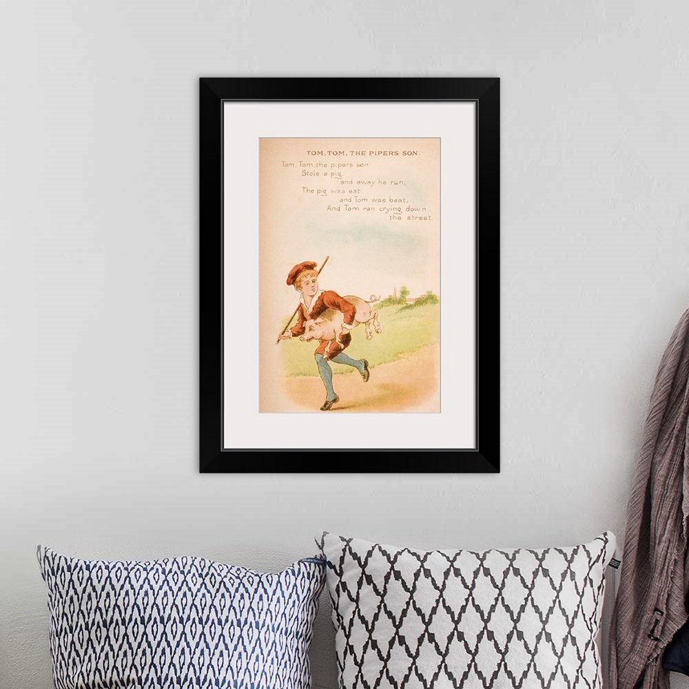 A bohemian room featuring Nursery Rhyme And Illustration Of Tom Tom The Piper's Son From "Old Mother Goose's Rhymes And Tal...