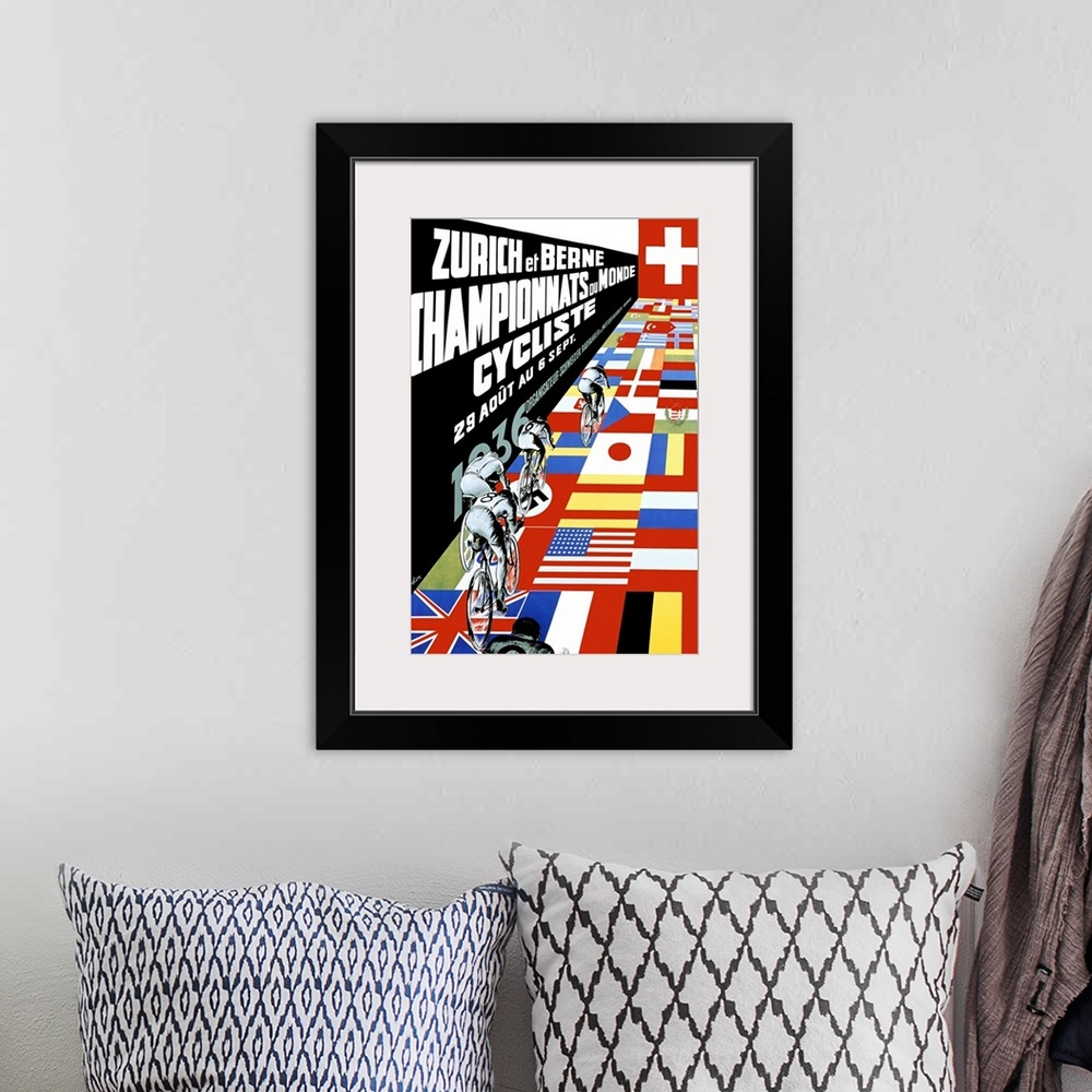 A bohemian room featuring Berne Bicycle Championship, Zurich, Vintage Poster