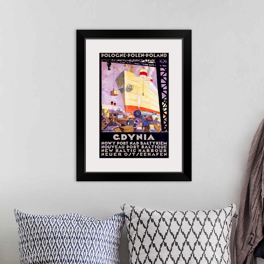 A bohemian room featuring Gdynia, Polish Shipping Port, Vintage Poster