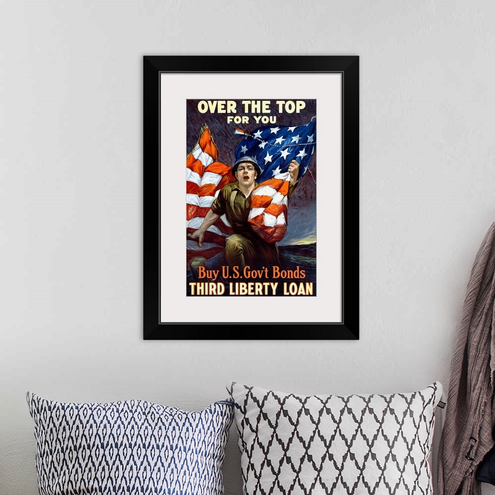 A bohemian room featuring Over the Top for You, Third Liberty Loan, Vintage Poster, by Reisenberg