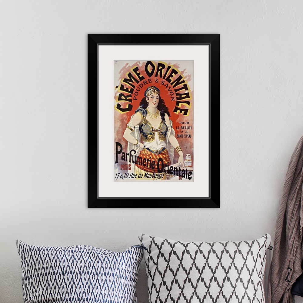 A bohemian room featuring Vintage poster advertisement for Creme Orientele.