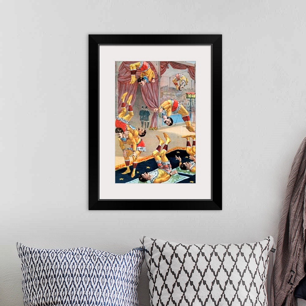 A bohemian room featuring Seven Acrobats - Vintage Poster