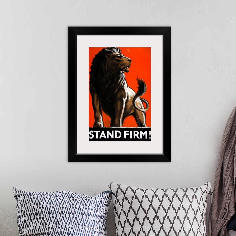 A bohemian room featuring Vintage poster advertisement for Stand Firm.