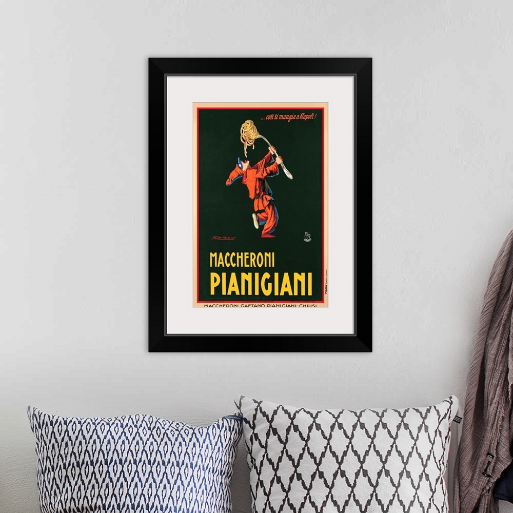 A bohemian room featuring Vintage advertisement for Maccheroni Pianigiani, 1922