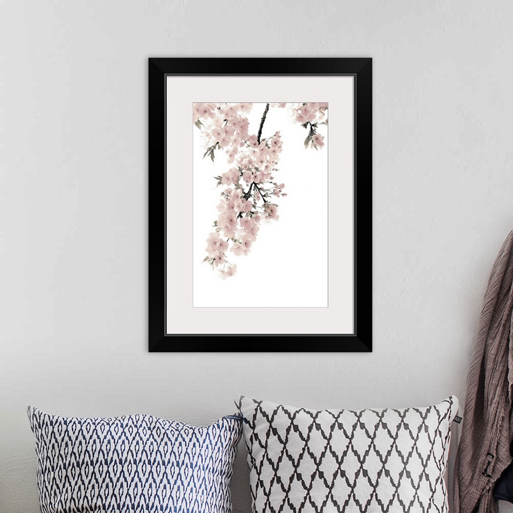 A bohemian room featuring Pink Blossoms on White II