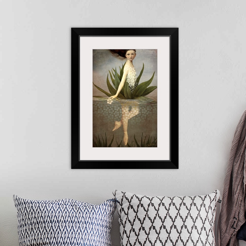 A bohemian room featuring A digital vertical composite of a female as a water lily.