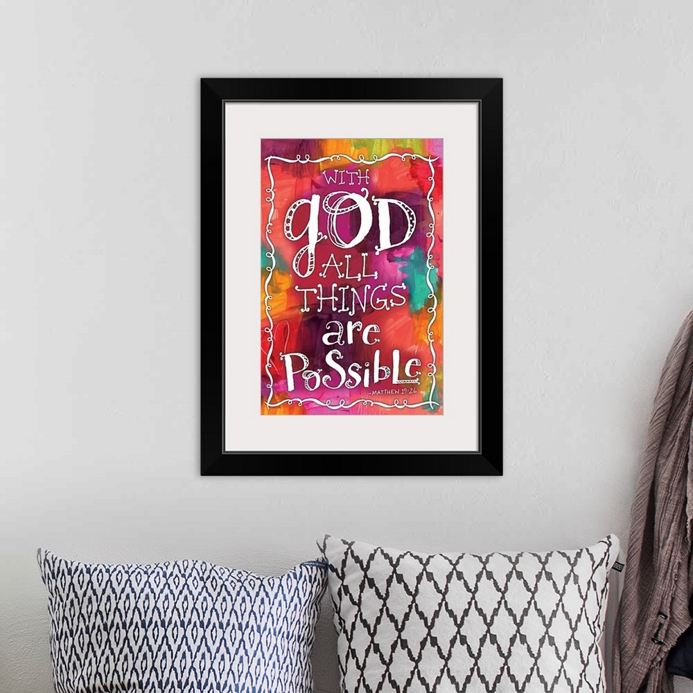 A bohemian room featuring Bright, vibrant art that celebrates the Lord