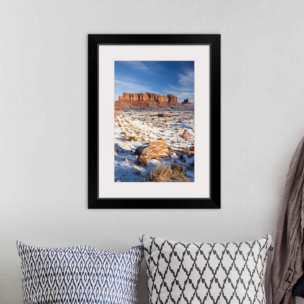 A bohemian room featuring USA, Arizona, Monument Valley Navajo Tribal Park. Monument Valley in the snow, morning.