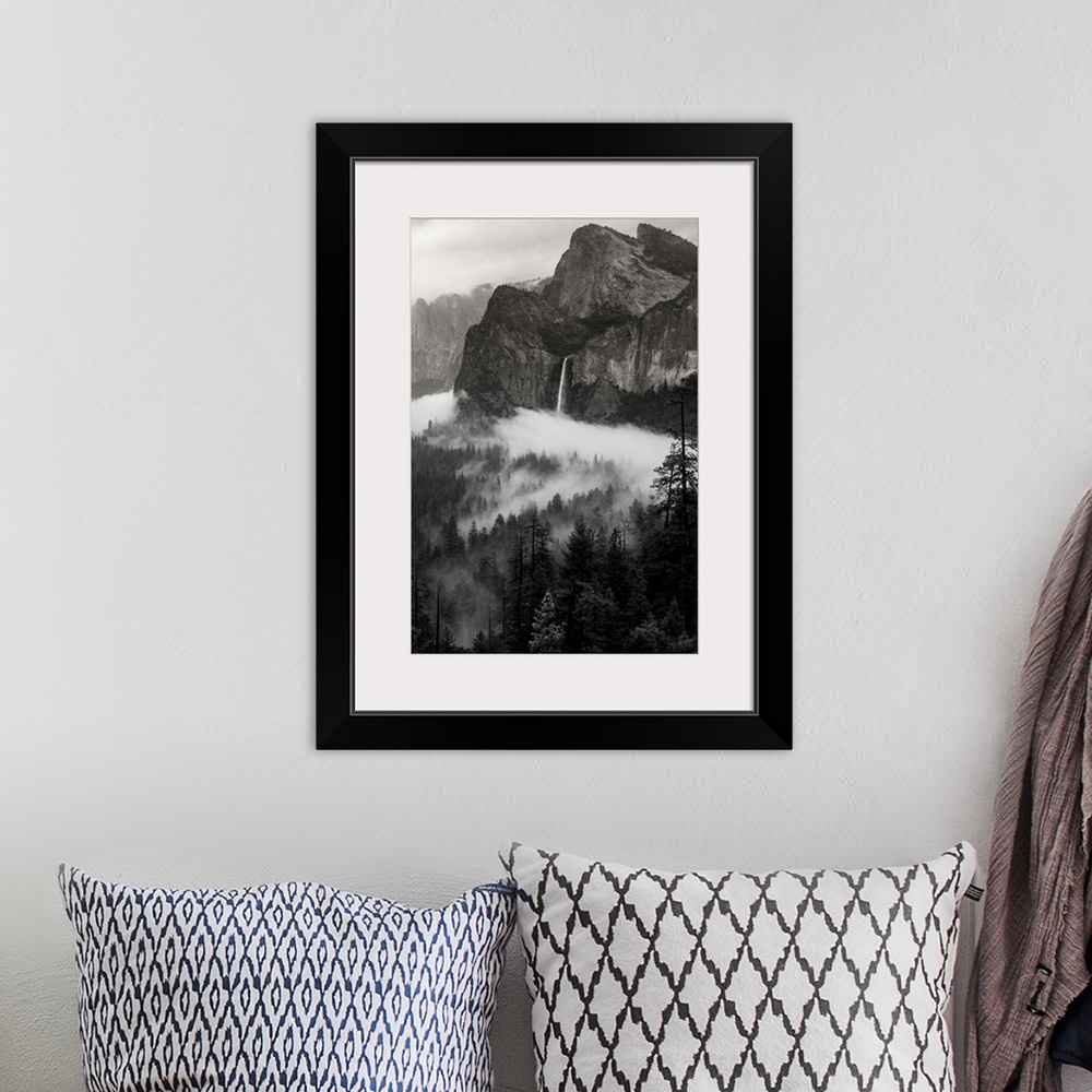 A bohemian room featuring North America, USA, California, Yosemite National Park.  Black and White image of granite outcrop...