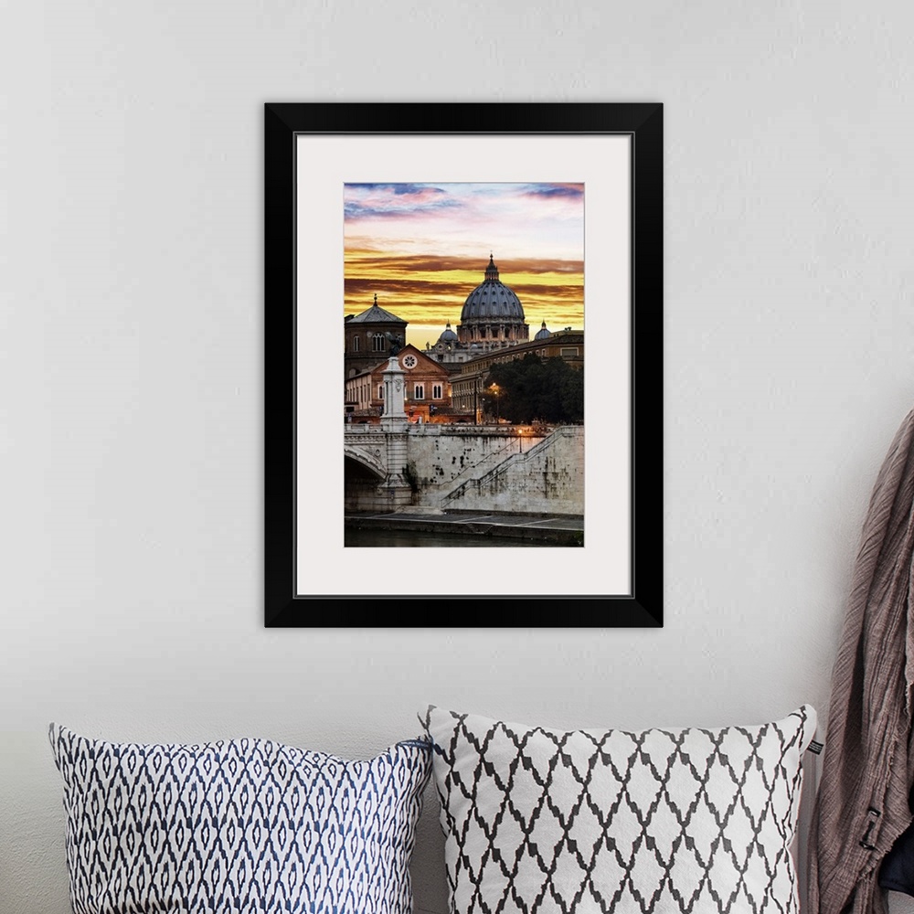 A bohemian room featuring Italy, Rome, St Peter's Basilica, Mediterranean area, Roma district, Basilica at sunset