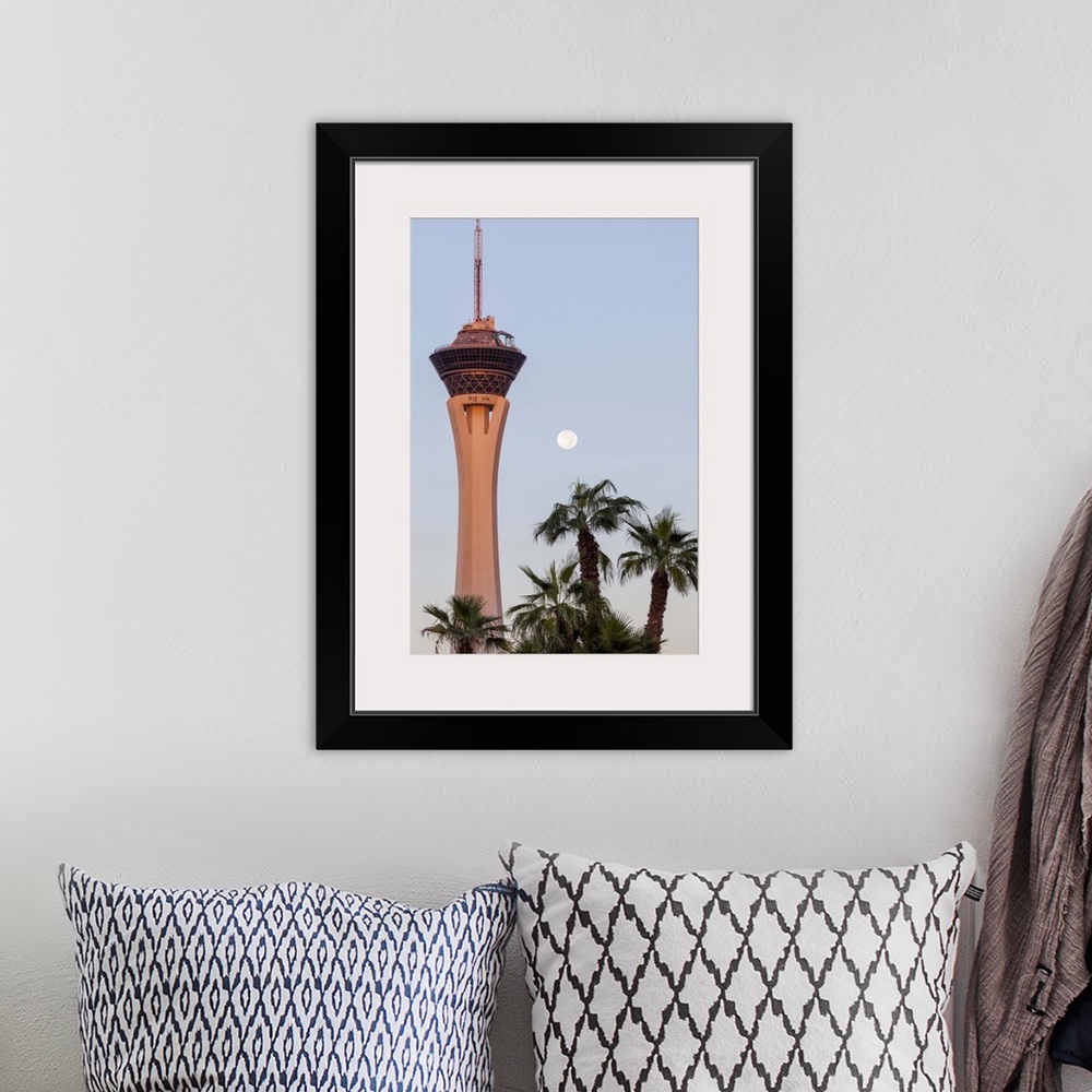 A bohemian room featuring USA, Nevada, Las Vegas, Stratosphere Tower at dawn.