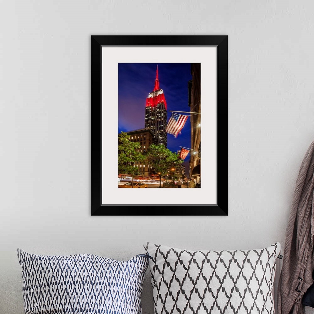 A bohemian room featuring USA, New York City, Manhattan, Midtown, Empire State Building, Empire State Building and flag at ...